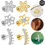 ASTM F136 Titanium Flower Threadless Labret Stud For Lip, Cartilage Or Tragus Piercing