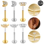 ASTM F136 Titanium Threadless Labret Stud For Lip, Cartilage Or Tragus Piercing
