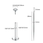 ASTM F136 Titanium Threadless Labret Stud For Lip, Cartilage Or Tragus Piercing