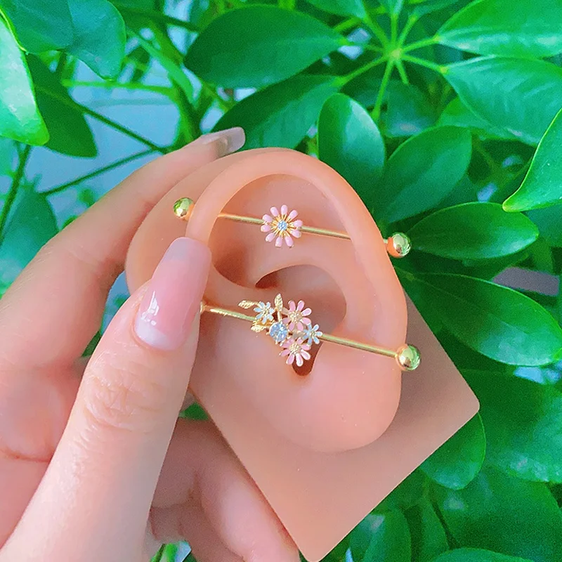 316L Surgical Steel Flower Industrial Barbell For Industrial Piercing - Image 2