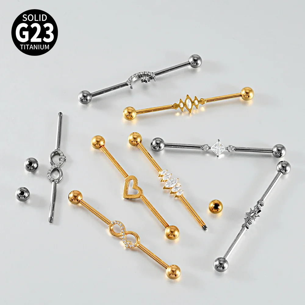 ASTM F136 Titanium 14G Industrial Barbell For Industrial Piercing