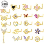 ASTM F136 Titanium CZ Heart Nose Ring For Nose Piercing