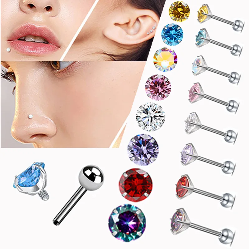 ASTM F136 Titanium CZ Piercing Earring For Ear Piercing