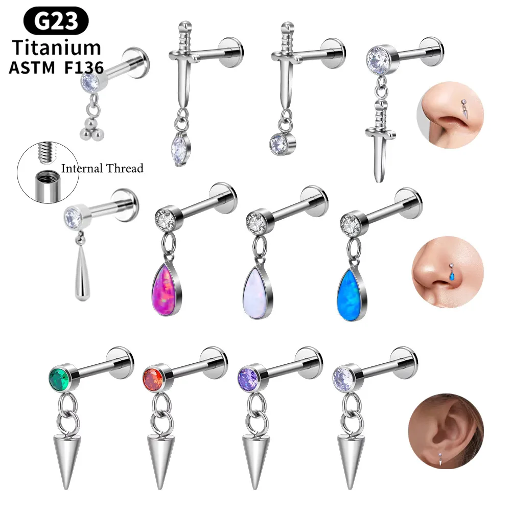 ASTM F136 Titanium 16G Opal CZ Cartilage Stud For Cartilage Or Helix Piercing