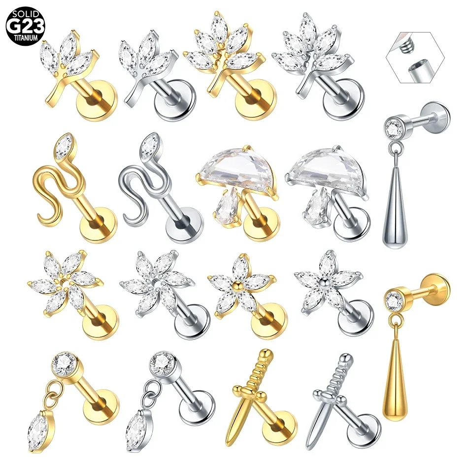 ASTM F136 Titanium 16G CZ Cartilage Stud For Cartilage Or Helix Piercing
