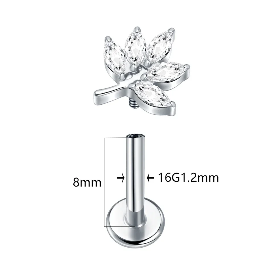 ASTM F136 Titanium 16G CZ Cartilage Stud For Cartilage Or Helix Piercing - Image 2