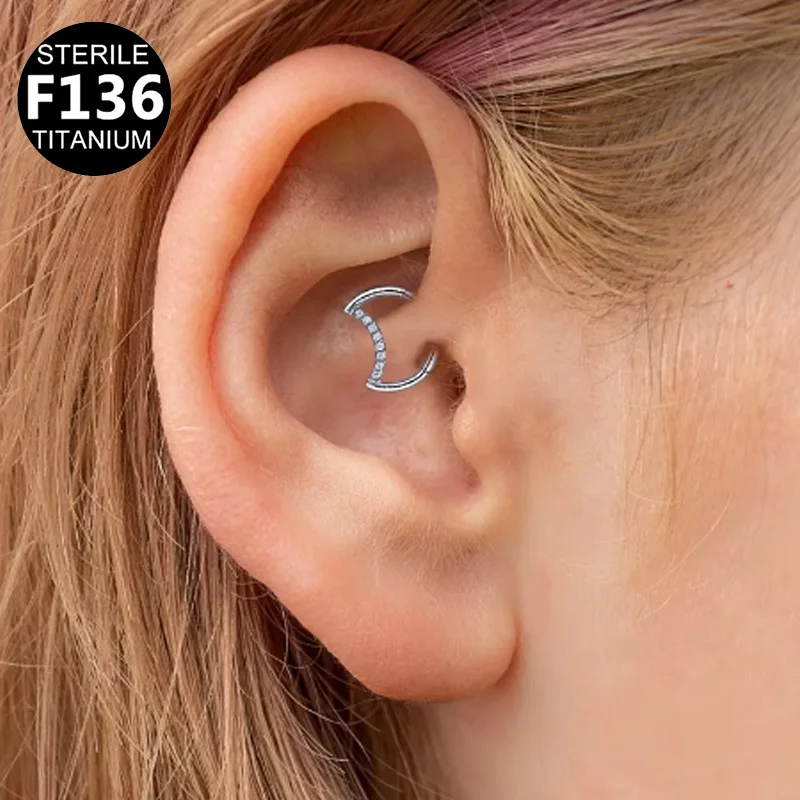 ASTM F136 Titanium CZ Moon Piercing Earring For Ear Piercing - Image 2