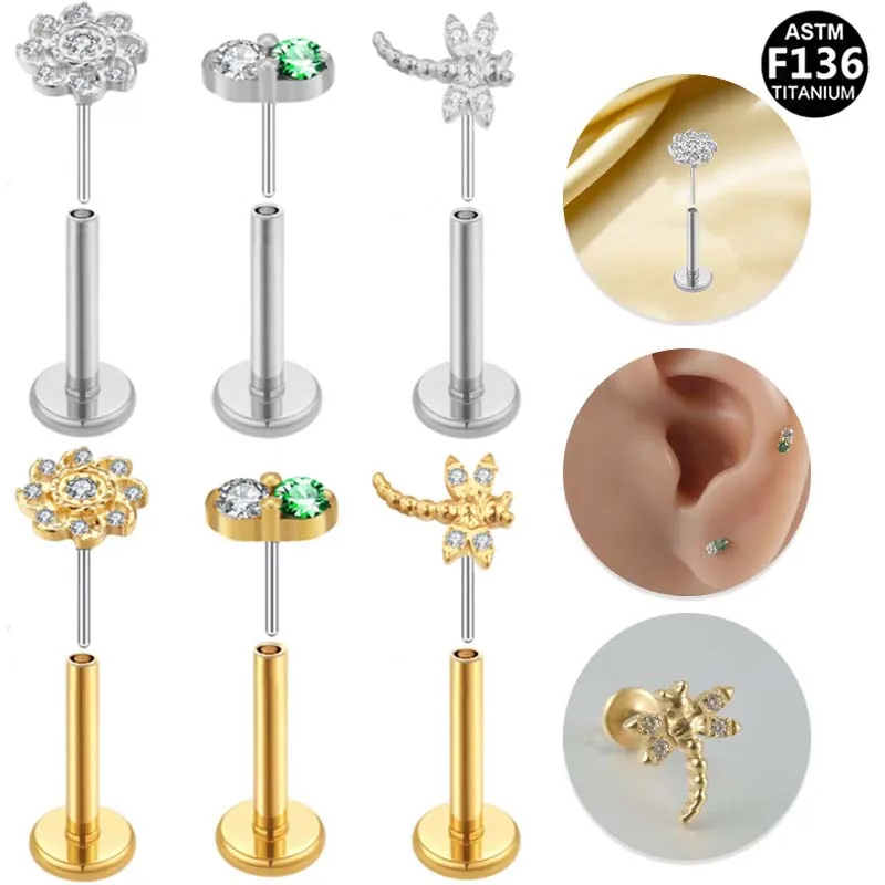 ASTM F136 Titanium CZ Crystal Labret Stud For Lip Or Cartilage Piercing