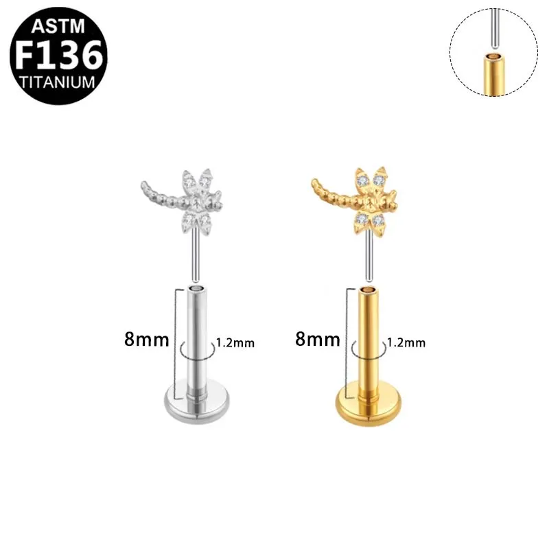 ASTM F136 Titanium CZ Crystal Labret Stud For Lip Or Cartilage Piercing - Image 2