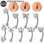 ASTM F136 Titanium CZ Butterfly Eyebrow Ring For Eyebrow Piercing