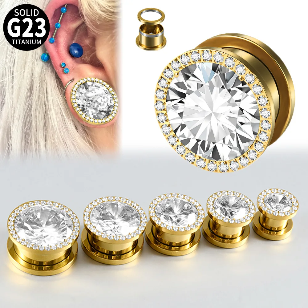 ASTM F136 Titanium CZ Plug Earring For Stretched Ear
