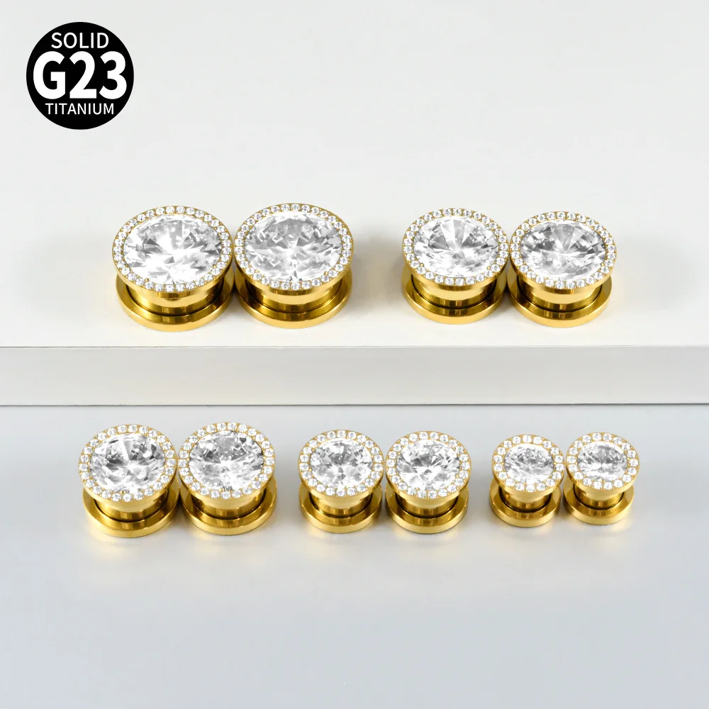 ASTM F136 Titanium CZ Plug Earring For Stretched Ear - Image 2