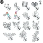 ASTM F136 Titanium 16G CZ Butterfly Flat Back Stud For Cartilage, Helix Or Lip Piercing