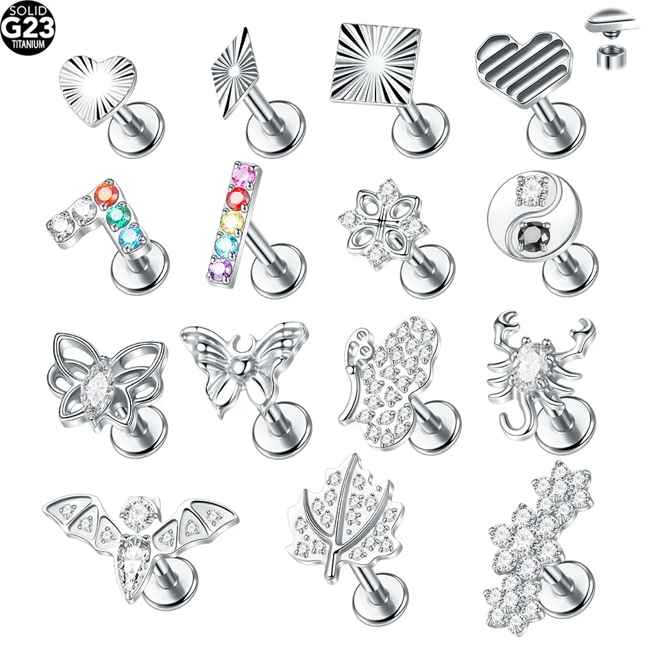 ASTM F136 Titanium 16G CZ Butterfly Flat Back Stud For Cartilage, Helix Or Lip Piercing