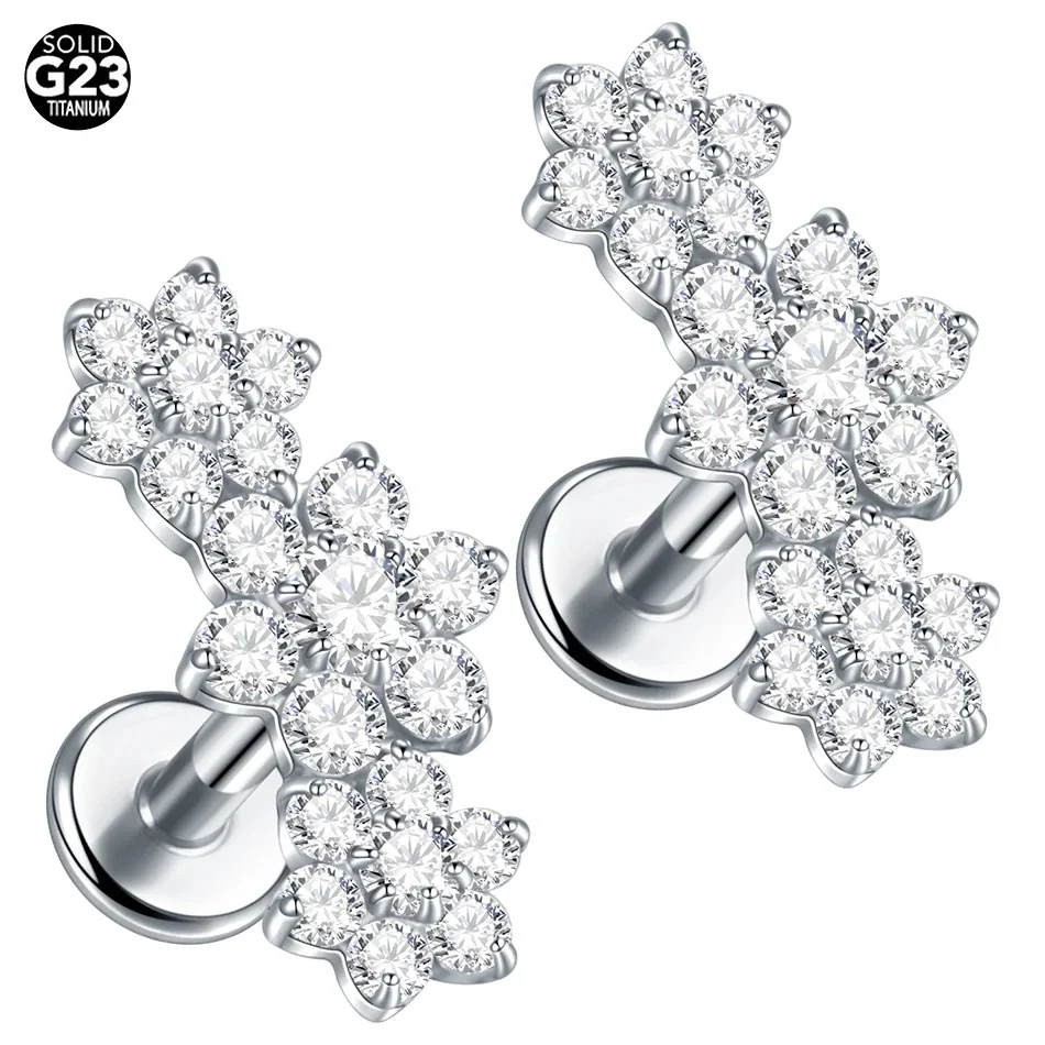 ASTM F136 Titanium 16G CZ Butterfly Flat Back Stud For Cartilage, Helix Or Lip Piercing - Image 2