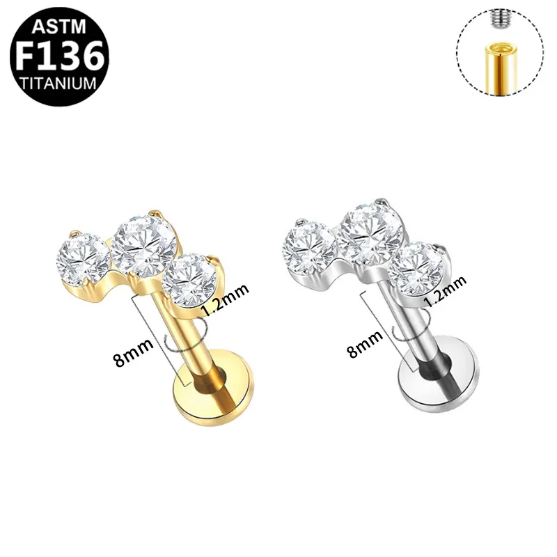 ASTM F136 Titanium CZ Flower Cartilage Stud For Cartilage Or Helix Piercing - Image 2