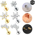 ASTM F136 Titanium CZ Flower Cartilage Stud For Cartilage Or Helix Piercing