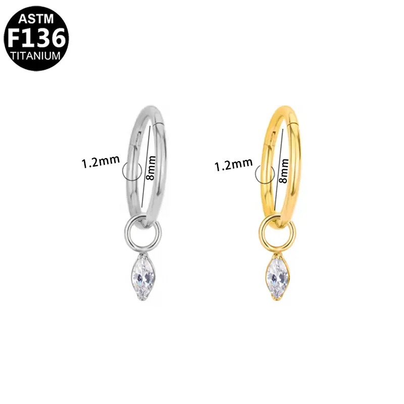 ASTM F136 Titanium Crystal Segment Clicker Ring For Septum Or Nose Piercing