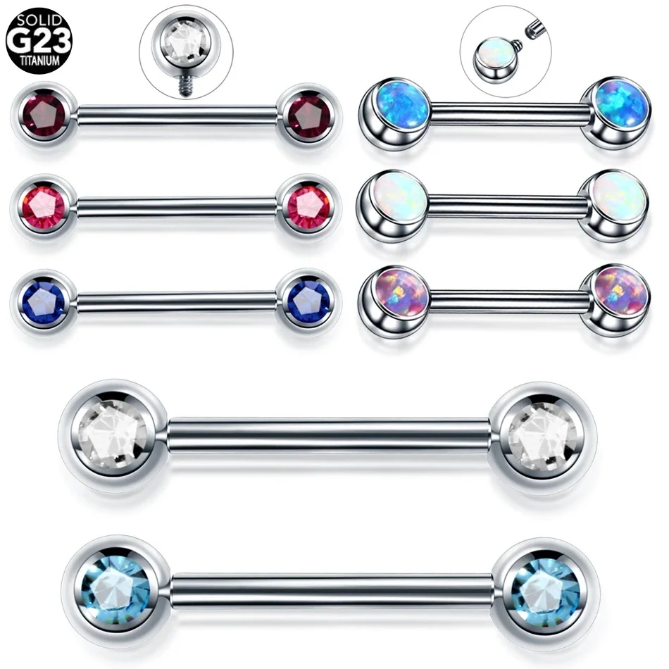 ASTM F136 Titanium 14G Opal Nipple Ring For Nipple Piercing