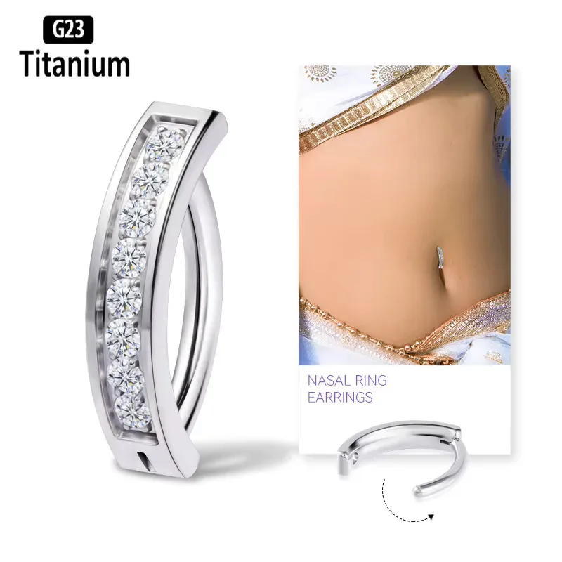 ASTM F136 Titanium 14G CZ Belly Button Ring For Navel Piercing - Image 2