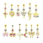 316L Surgical Steel Butterfly Heart Belly Button Ring For Navel Piercing