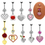 316L Surgical Steel CZ Heart Belly Button Ring For Navel Piercing