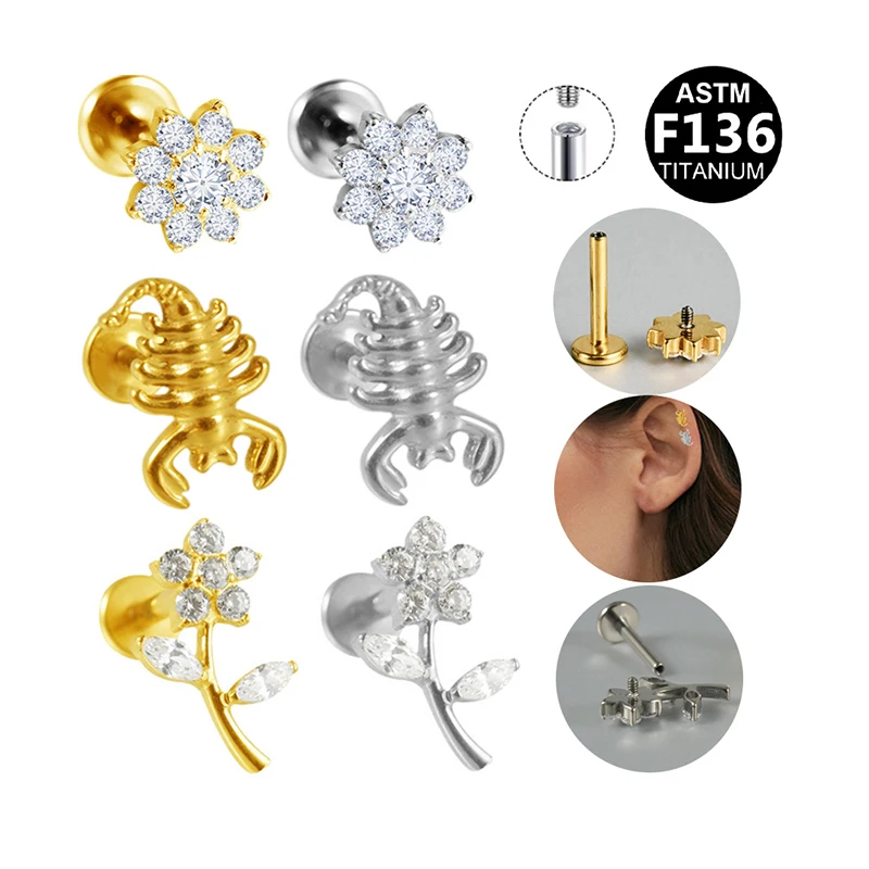 ASTM F136 Titanium Cartilage Stud For Cartilage Or Helix Piercing