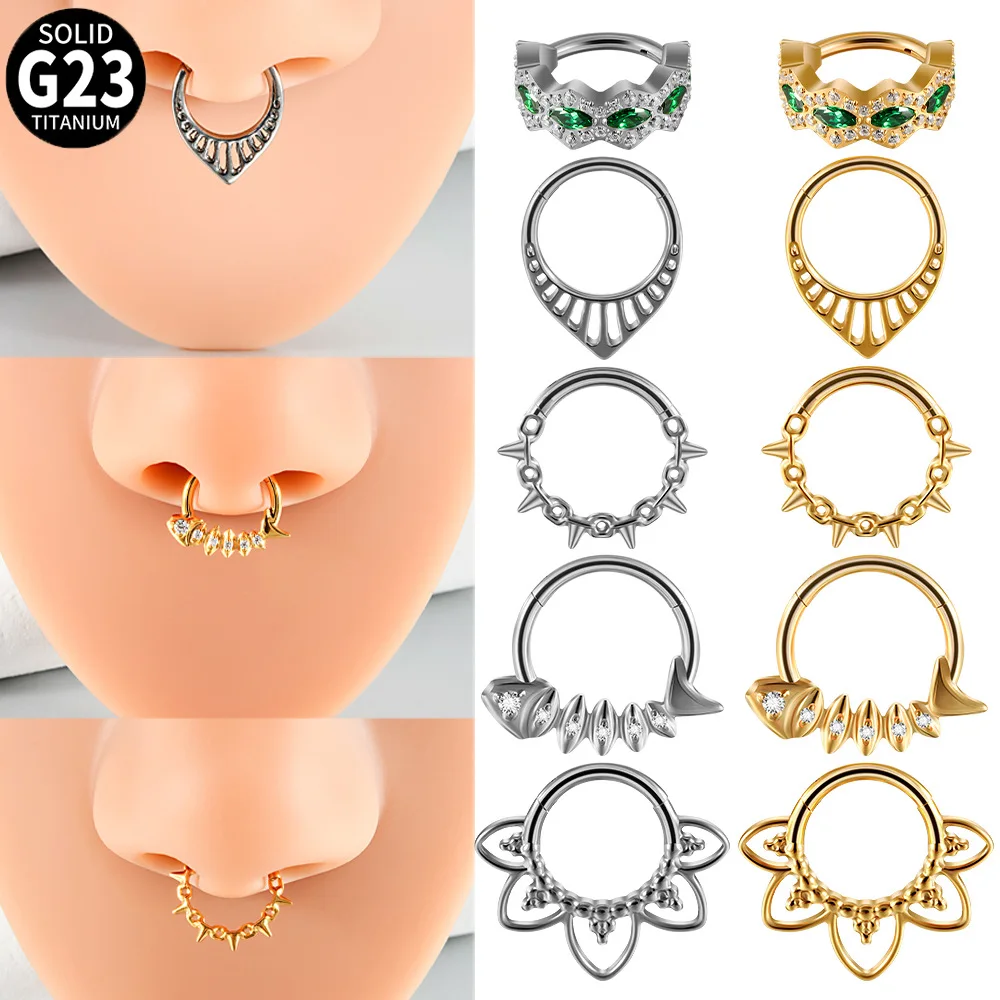ASTM F136 Titanium CZ Segment Clicker Ring For Septum Or Nose Piercing