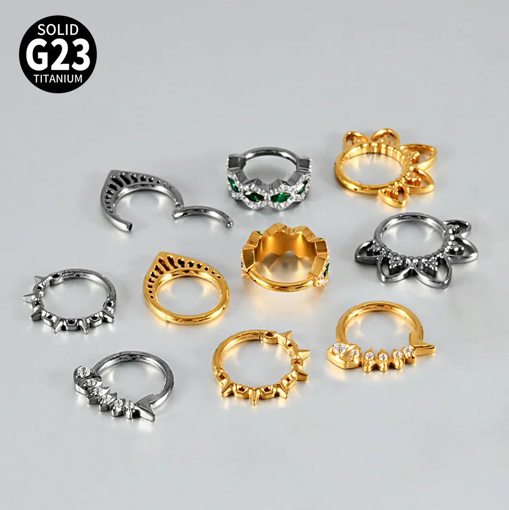 ASTM F136 Titanium CZ Segment Clicker Ring For Septum Or Nose Piercing - Image 2