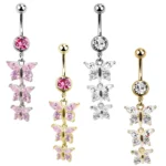 316L Surgical Steel CZ Butterfly Belly Button Ring For Navel Piercing