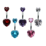 316L Surgical Steel CZ Heart Belly Button Ring For Navel Piercing
