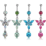 316L Surgical Steel Butterfly Flower Belly Button Ring For Navel Piercing