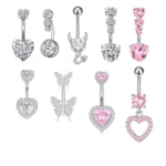 316L Surgical Steel Butterfly Heart Belly Button Ring For Navel Piercing