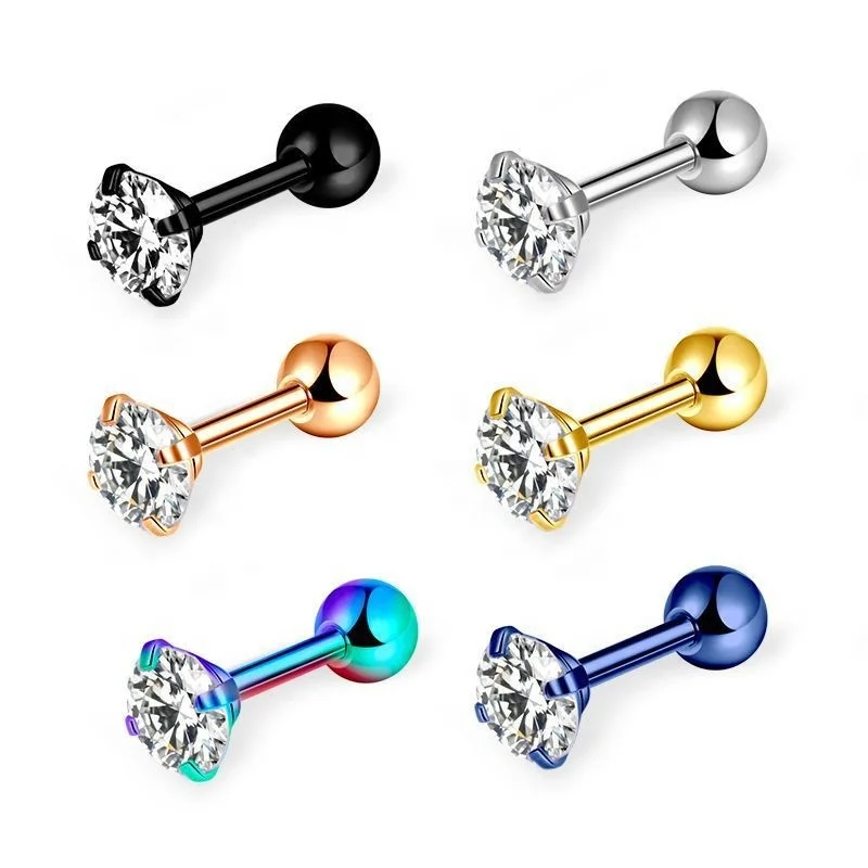 316L Surgical Steel CZ Cartilage Stud For Cartilage Or Helix Piercing