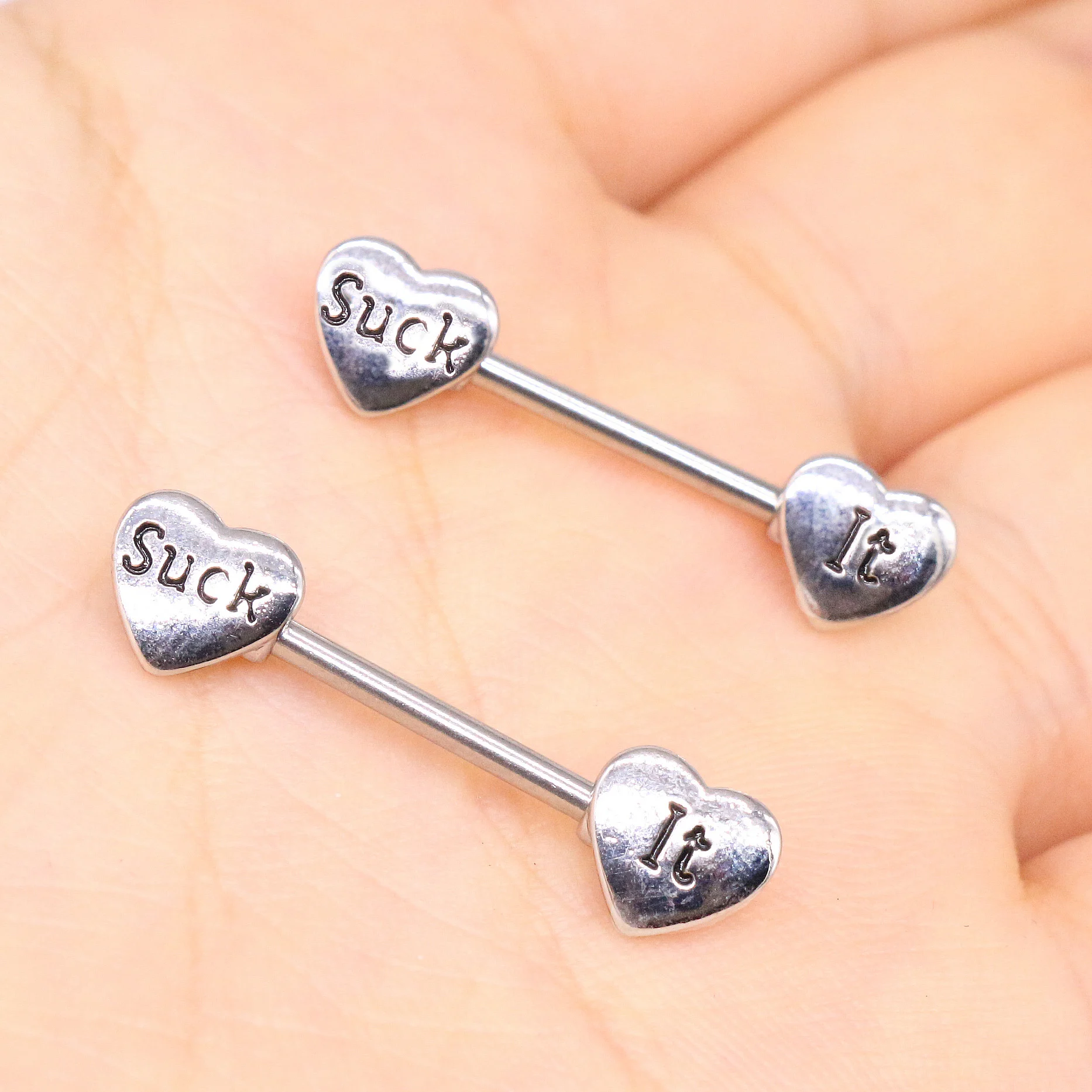 316L Surgical Steel CZ Heart Nipple Ring For Nipple Piercing - Image 2