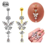 316L Surgical Steel CZ Butterfly Belly Button Ring For Navel Piercing