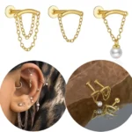 925 Silver Pearl Chain Cartilage Stud For Cartilage Or Helix Piercing