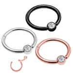 316L Surgical Steel Crystal Segment Clicker Ring For Septum Or Nose Piercing