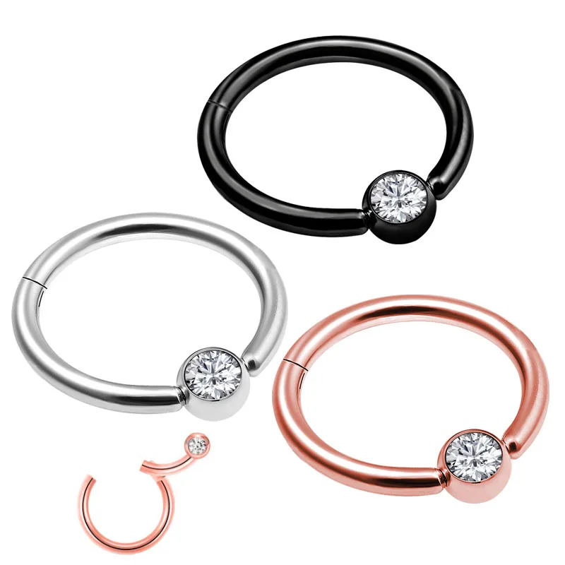 316L Surgical Steel Crystal Segment Clicker Ring For Septum Or Nose Piercing