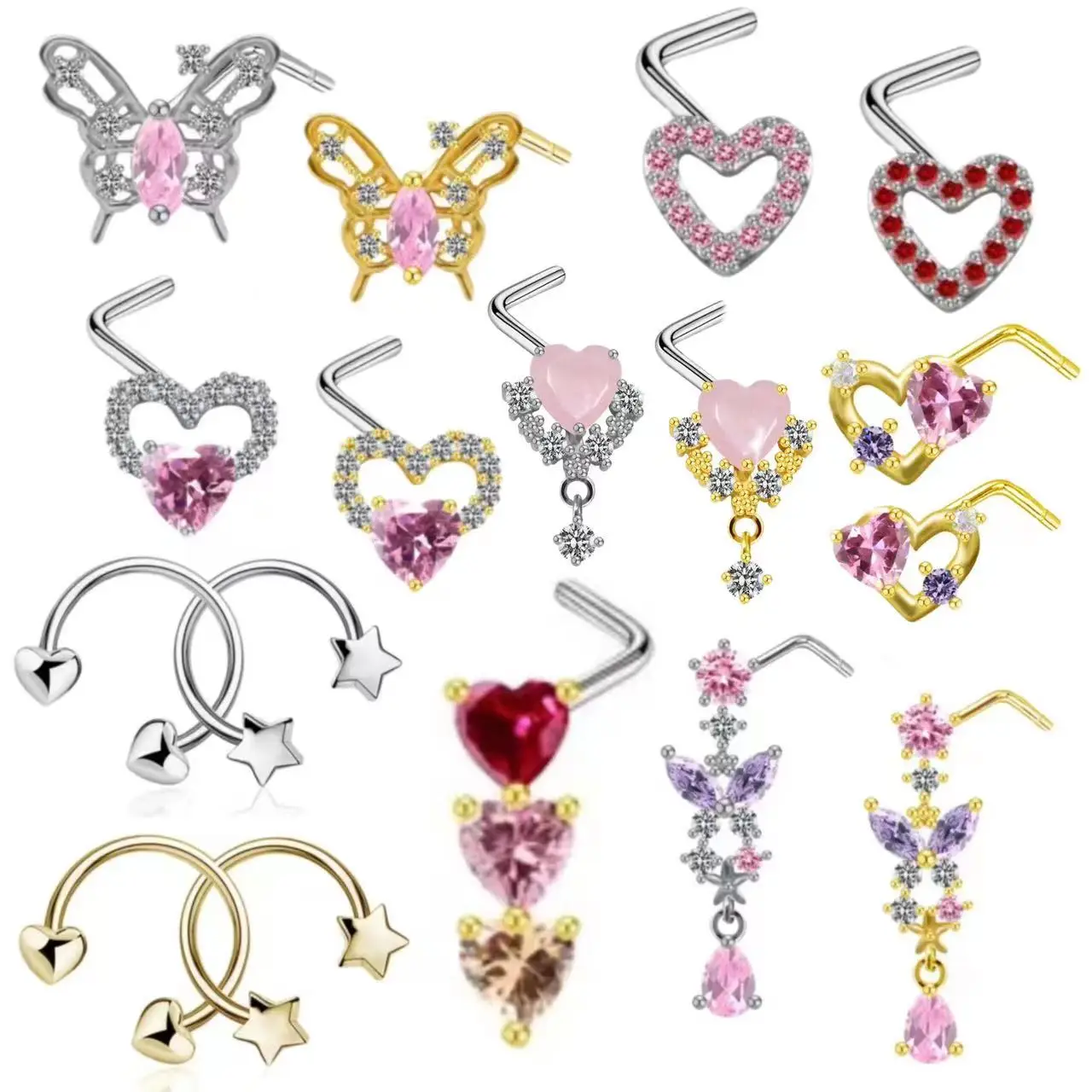 316L Surgical Steel Butterfly Heart Nose Ring For Nose Piercing