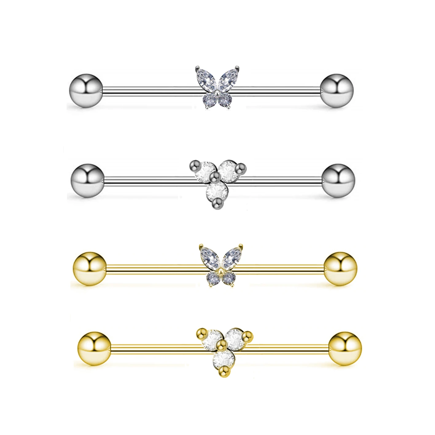 316L Surgical Steel CZ Butterfly Industrial Barbell For Industrial Piercing
