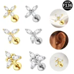 ASTM F136 Titanium Butterfly Threadless Labret Stud For Lip, Cartilage Or Tragus Piercing