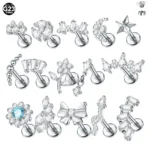 ASTM F136 Titanium 16G CZ Flower Internally Threaded Labret Stud For Lip, Cartilage Or Tragus Piercing