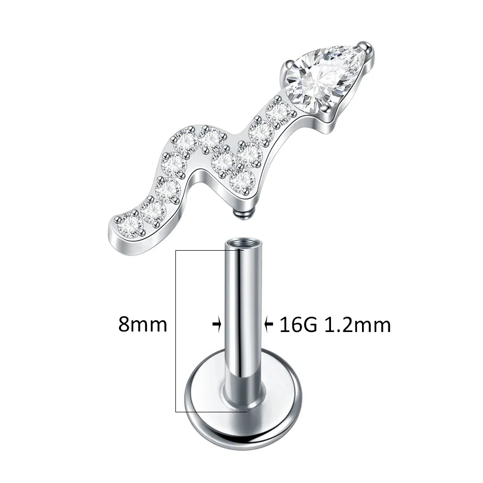ASTM F136 Titanium 16G CZ Flower Internally Threaded Labret Stud For Lip, Cartilage Or Tragus Piercing - Image 2