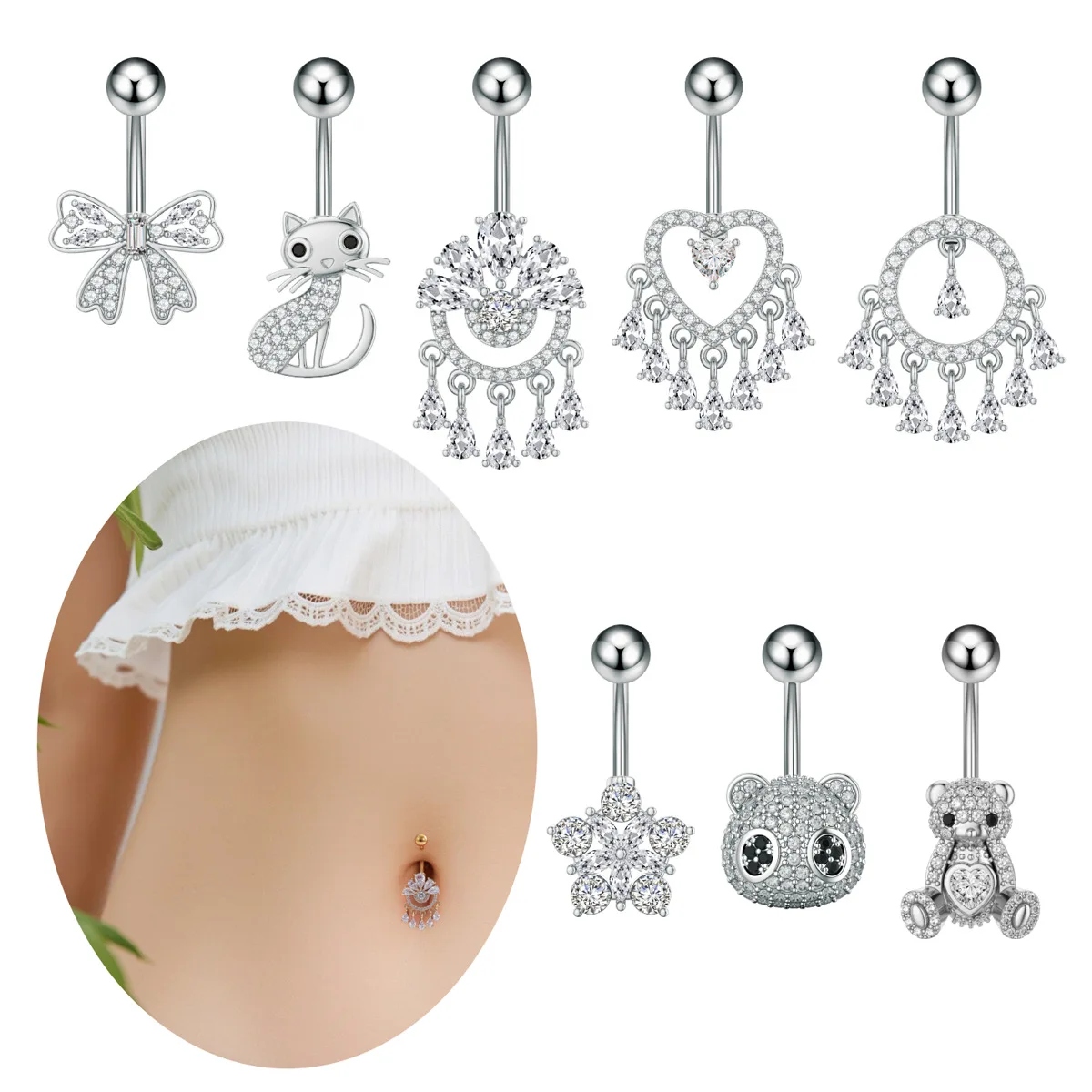 316L Surgical Steel Belly Button Ring For Navel Piercing - Image 2
