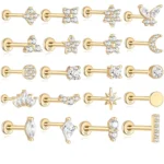 14K Solid Gold Flat Back Stud For Cartilage, Helix Or Lip Piercing