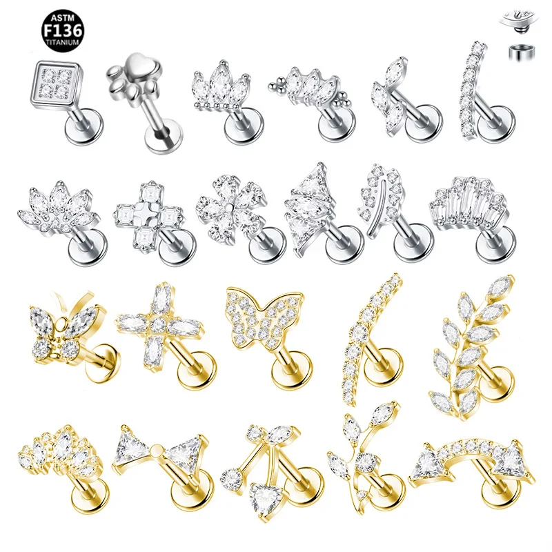 ASTM F136 Titanium 16G Internally Threaded Labret Stud For Lip, Cartilage Or Tragus Piercing
