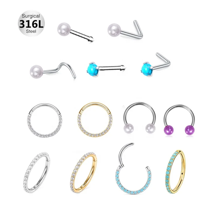 316L Surgical Steel Pearl Nose Ring For Nose Piercing