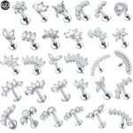ASTM F136 Titanium CZ Internally Threaded Labret Stud For Lip, Cartilage Or Tragus Piercing