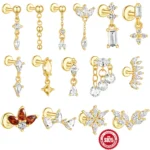 925 Silver CZ Labret Stud For Lip Or Cartilage Piercing